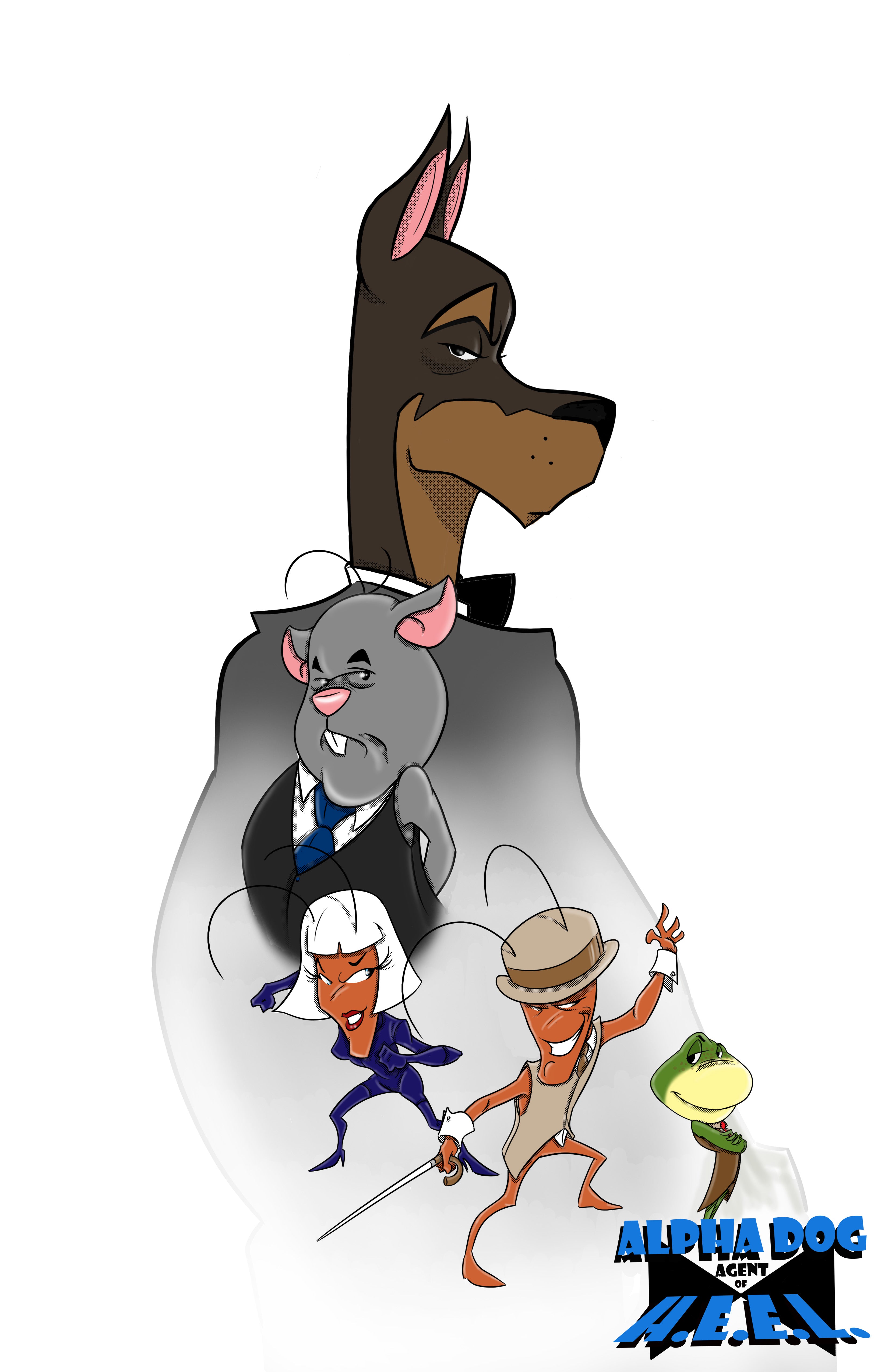 Poster of indie comic book super spy secret agent Alpha Dog and his team