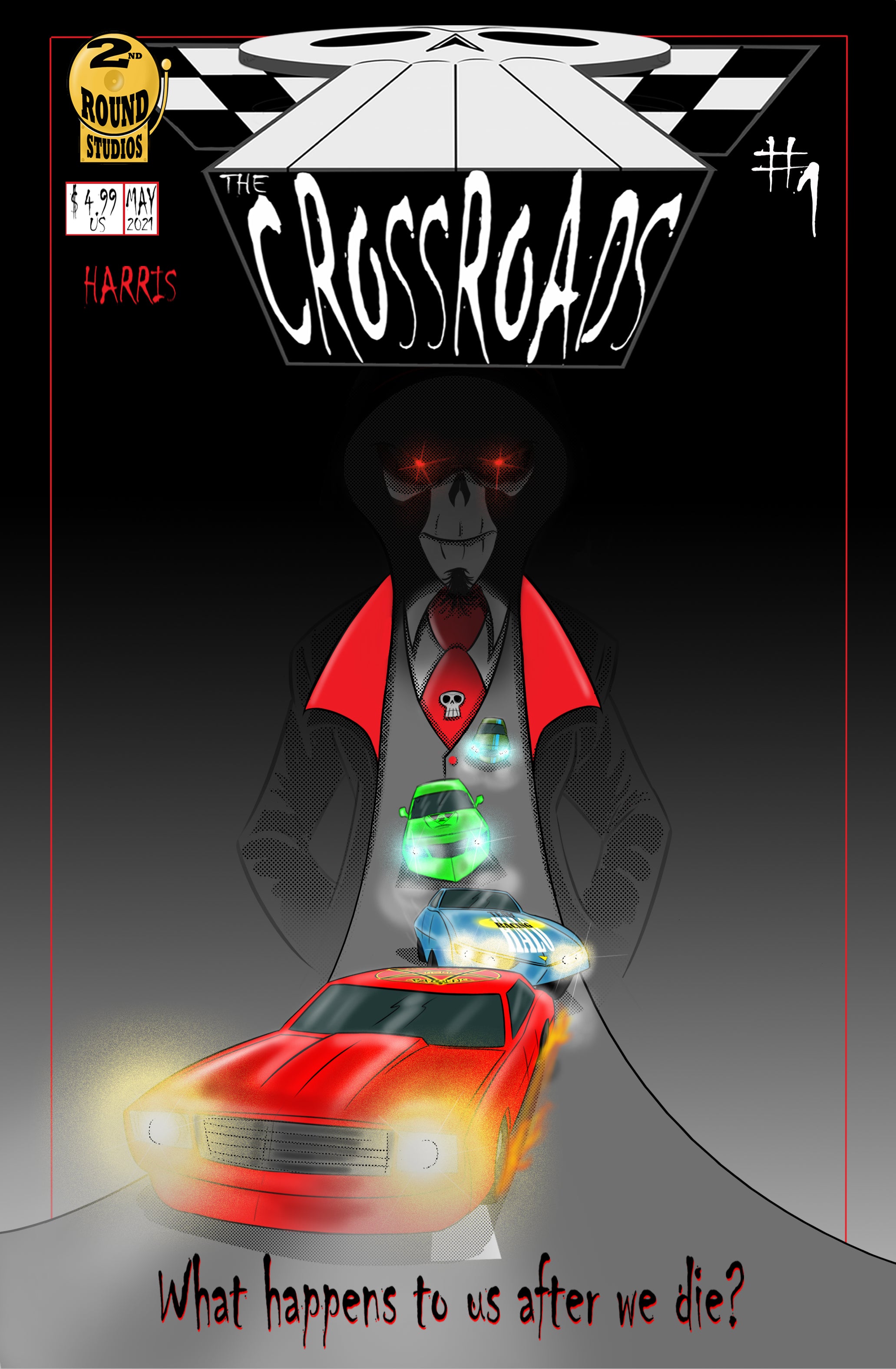 The Crossroads comic book cover featuring image of racing cars