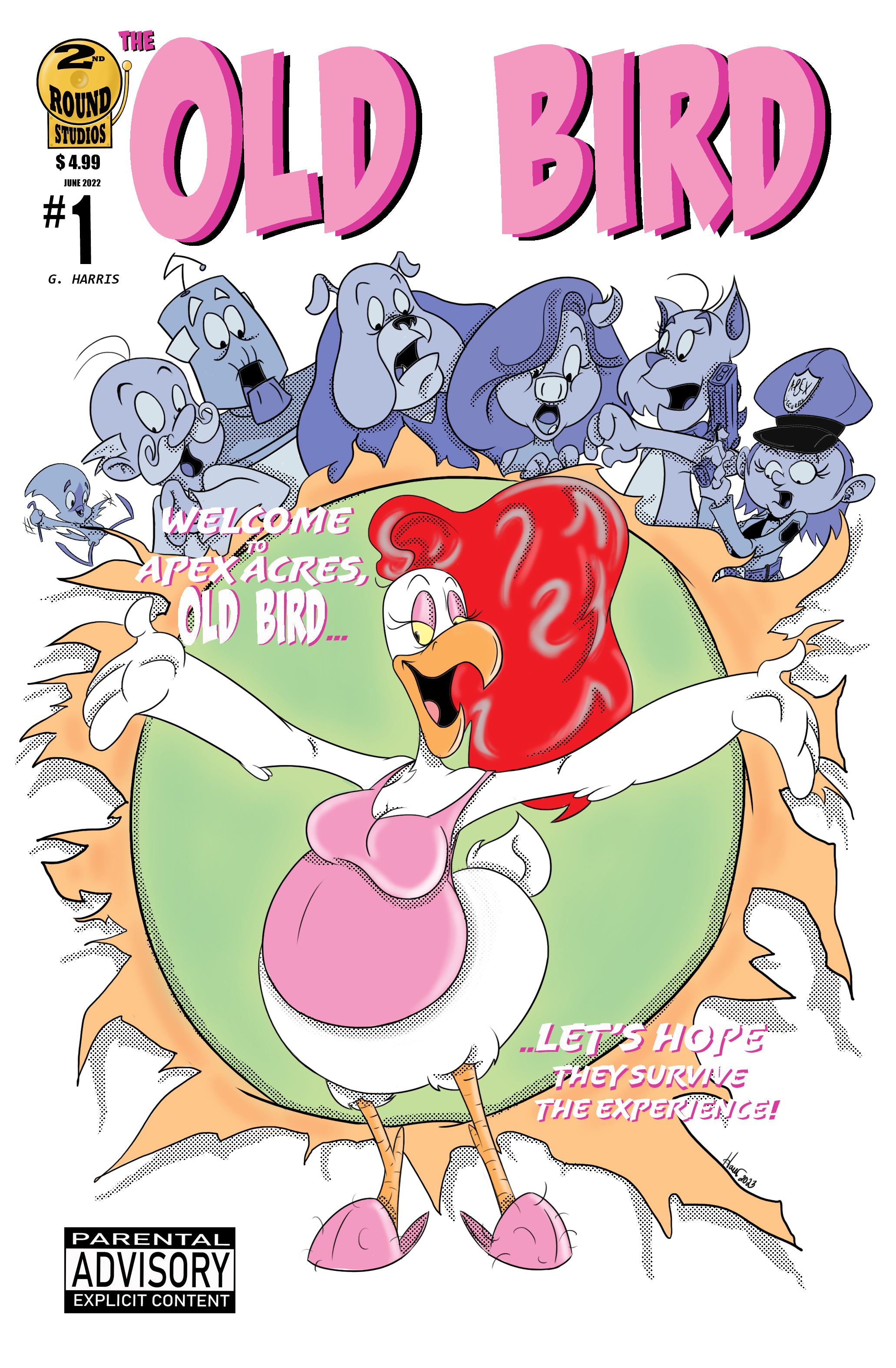 The Old Bird comic book cover featuring a anthropomorphic hen and her retirement home neighbors