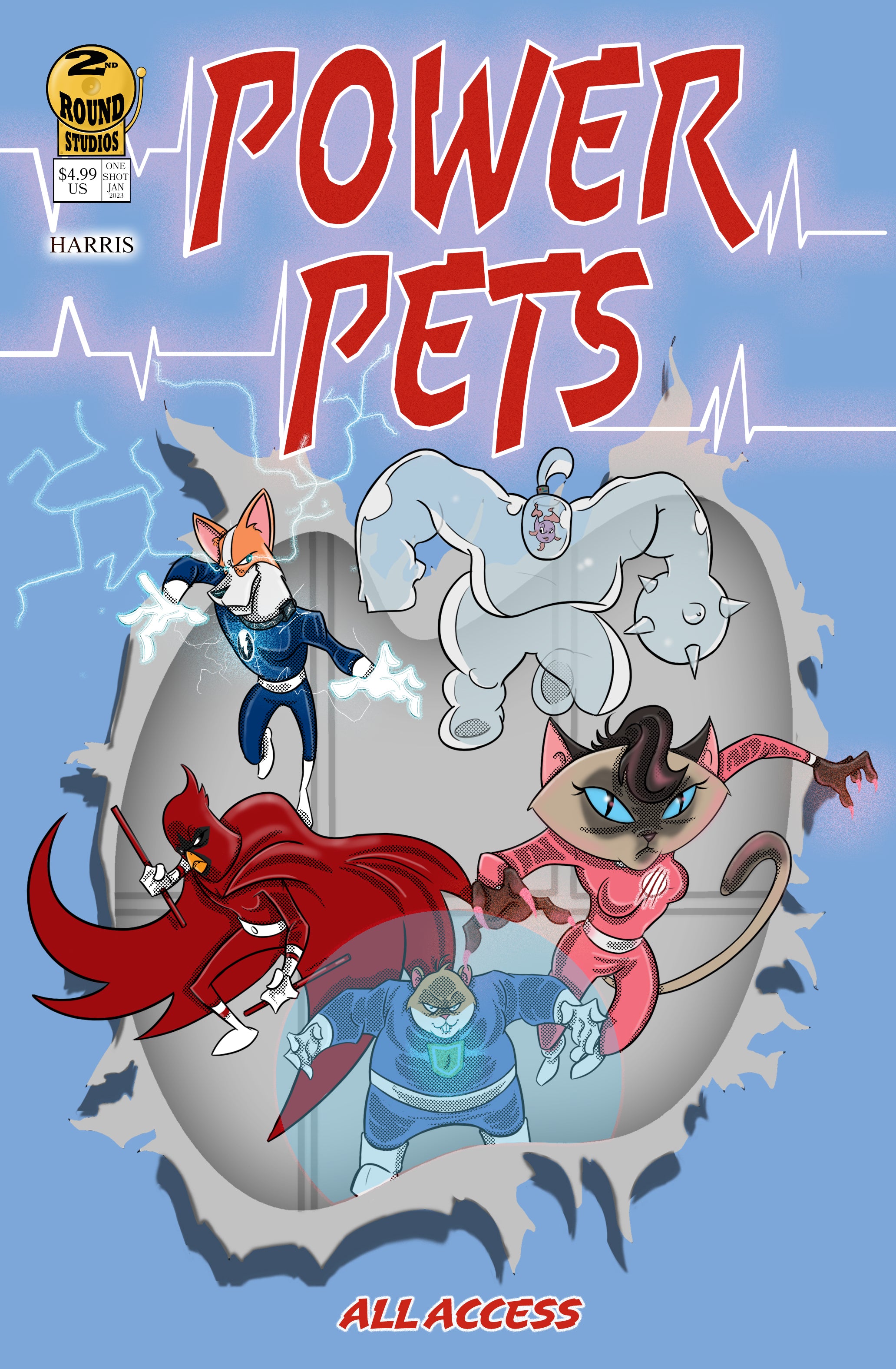 Comic book cover featuring the Power Pets, a group of superheroes
